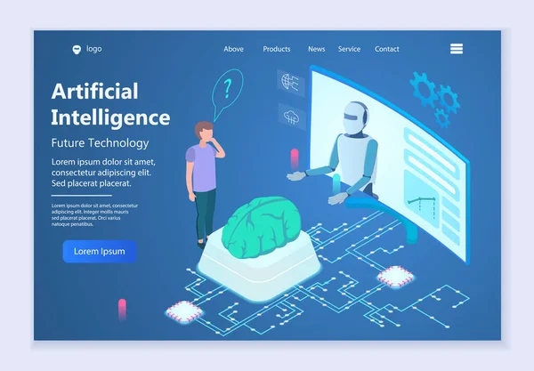 Майбутня Технологія Штучний Інтелект Ізометрична Векторна Ілюстрація Графічного Веб Дизайну — стоковий вектор