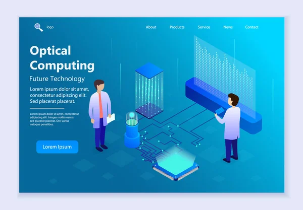 Jövőbeni Technológia Optikai Számítástechnika Izometrikus Vektor Illusztráció Grafikai Webes Tervezéshez — Stock Vector