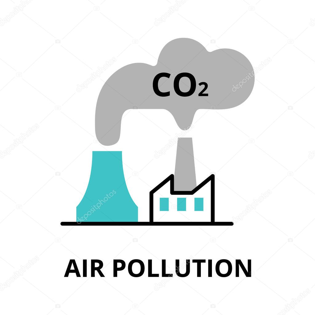 Modern flat thin line design icon, vector illustration, infographic concept of Air Pollution, for graphic and web design