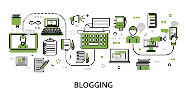 Infographic Green Ery Blogging Concept Modern Flat Thin Line Vector — 图库矢量图片