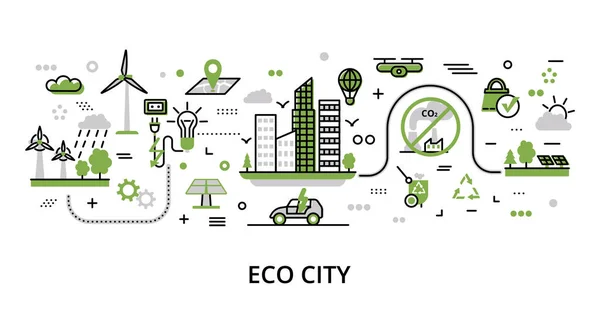 Infographic Greenery Eco City Concept Modern Flat Thin Line Vector — Stock Vector