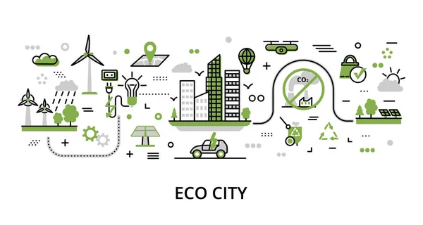Infographic yeşillik Eco City konsepti, modern düz çizgi vektör çizimi, grafik ve web tasarımı için