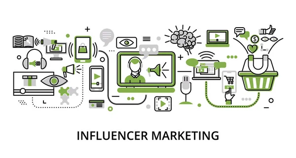 Infographic Green Influencer Marketing Concept Σύγχρονη Επίπεδη Λεπτή Γραμμή Διανυσματική — Διανυσματικό Αρχείο