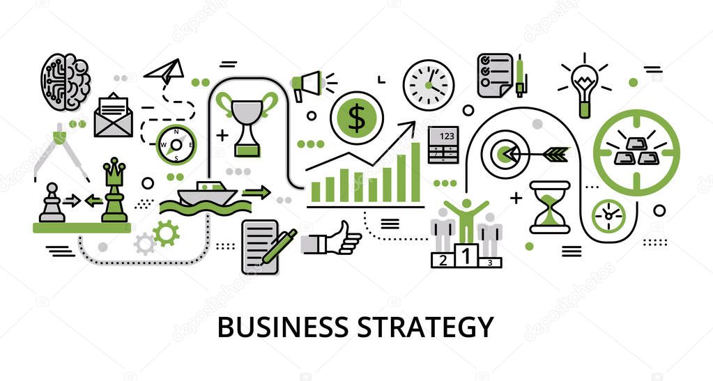 Infographic greenery Business Strategy concept, modern flat thin line vector illustration, for graphic and web design