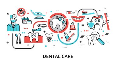 Infographic diş sağlığı konsepti, modern düz çizgi vektör çizimi, grafik ve web tasarımı için