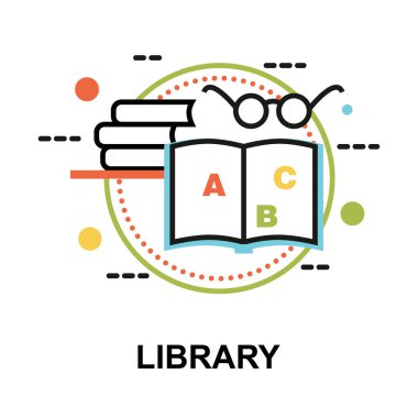 Modern düz çizgi tasarım vektör illüstrasyonu, grafik ve web tasarımı için Kütüphane konsepti