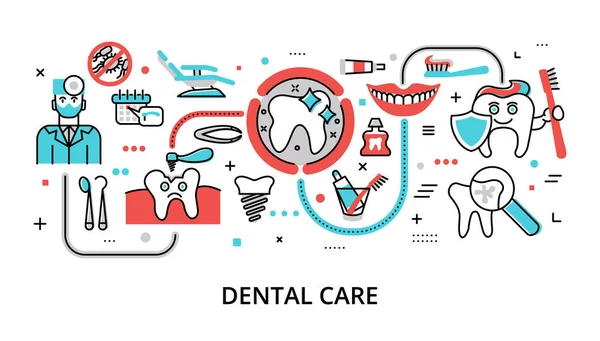 Infográfico Dental Care Conceito Moderna Linha Plana Ilustração Vetorial Fina — Vetor de Stock