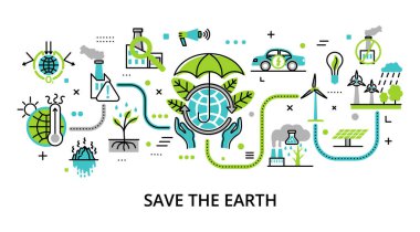 Concept of Save the Earth, for graphic and web design, flat line vector illustration  clipart