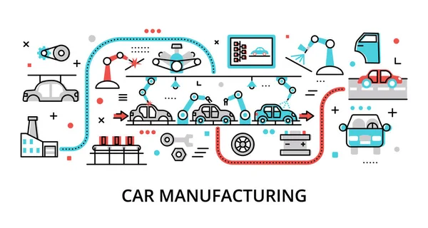 Conceito Fabricação Carro Moderno Plano Editável Linha Design Vetor Ilustração — Vetor de Stock