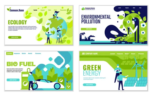 Conjunto Plantillas Web Conceptos Ecología Para Diseño Gráfico Web Ilustración — Vector de stock