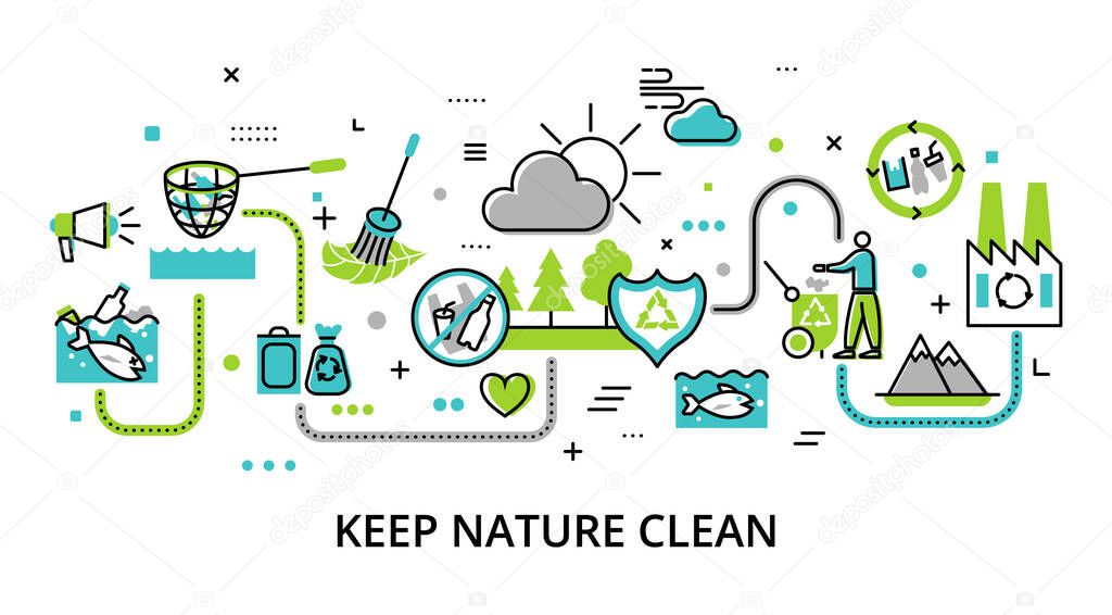 Concept of Keep Nature Clean, website template, modern flat editable line design vector illustration, for graphic and web design