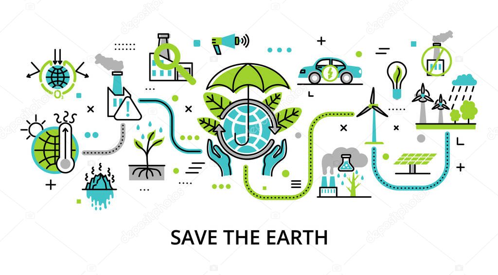 Concept of Save the Earth, for graphic and web design, flat line vector illustration 