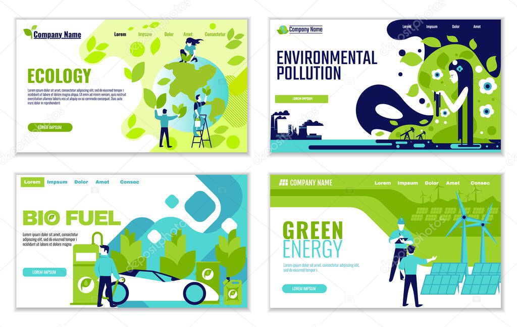 Set of website templates of Ecology concepts, for graphic and web design, flat design vector illustration 