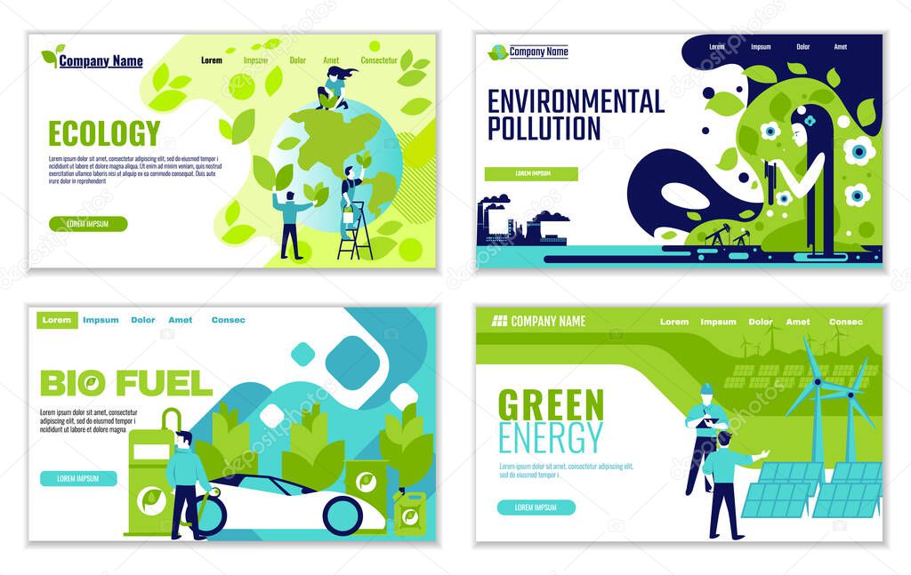 Set of website templates of Ecology concepts, for graphic and web design, flat design vector illustration