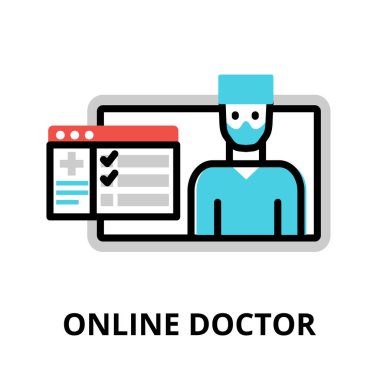 Çevrimiçi Doktor simgesi kavramı, grafik ve web tasarımı için modern düz düzenlenebilir çizgi tasarım vektör illüstrasyonu