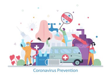 Coronavirus Önleme konsepti, modern düz tasarım vektör çizimi