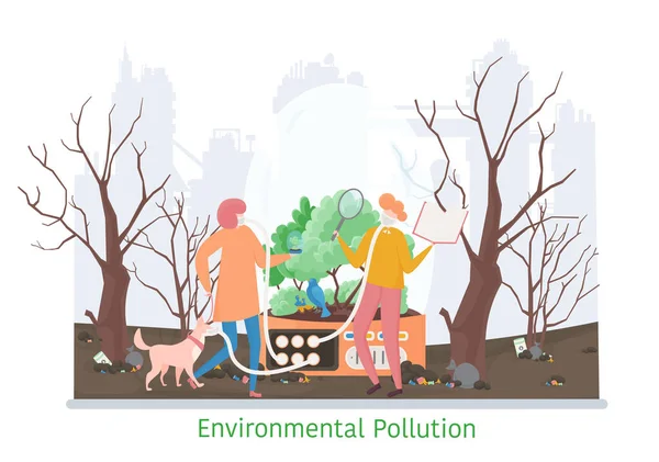Koncepcja Zanieczyszczenia Środowiska Ilustracja Wektora Płaskiej Linii — Wektor stockowy