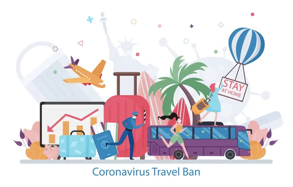 Concept Coronavirus Travel Ban Illustration Vectorielle Design Plat Moderne — Image vectorielle