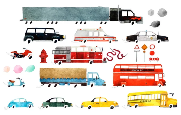 Akvarell färgglada bilar — Stockfoto