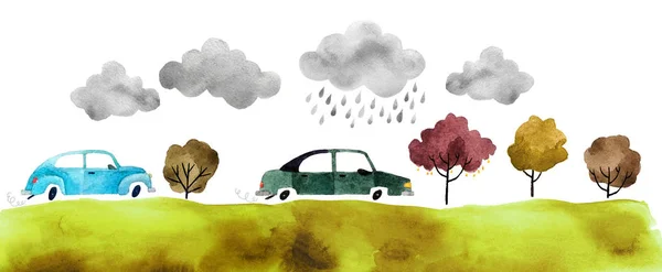 Sulu Boya renkli arabalar