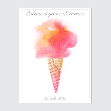 Kartpostal suluboya dondurma ve inscriptio ile yazdırmaya hazır