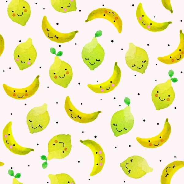 Seamless pattern with hand drawn watercolor fruits. — Stock Photo, Image