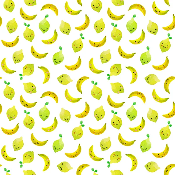 Seamless pattern with hand drawn watercolor fruits. — Stock Photo, Image