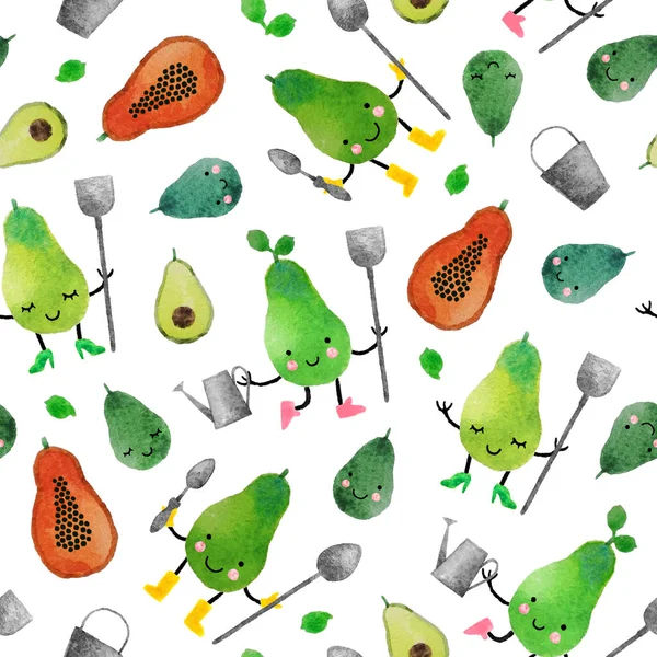 Seamless pattern with hand drawn watercolor fruits. — Stock Photo, Image