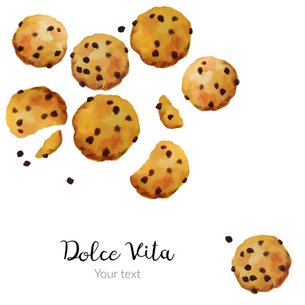 Плакат на білому фоні печиво з шоколадом — стокове фото