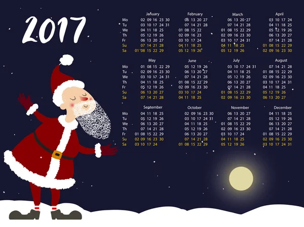 Векторный календарь 2017 с милым мультфильмом Санта Клаус — стоковый вектор