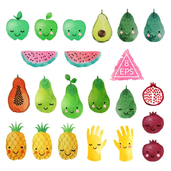 Set of vector watercolor fruits — Stock Vector