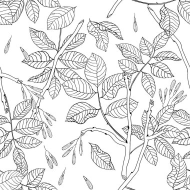 Siyah ve beyaz çiçek seamless modeli kül vektör el çekilmiş