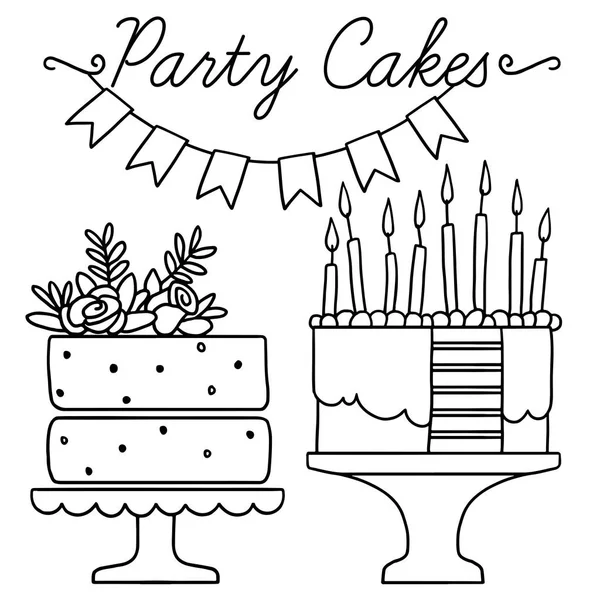 パーティーや誕生日の黒と白のベクトル要素のセット — ストックベクタ