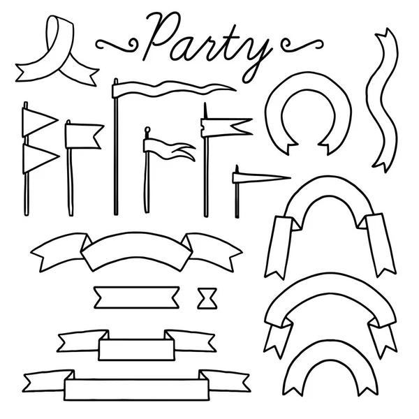 Набор векторных черно-белых элементов для вечеринки и дня рождения — стоковый вектор