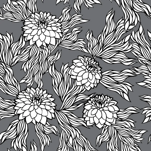 Vektör sorunsuz çiçek desenli siyah beyaz tek renkli — Stok Vektör