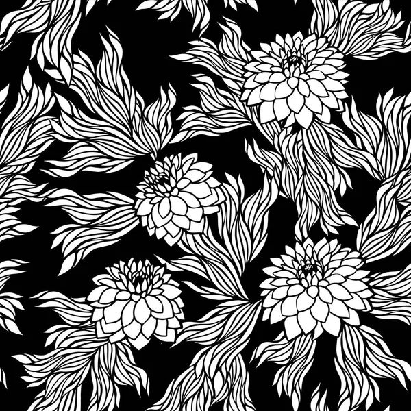 Vektör sorunsuz çiçek desenli siyah beyaz tek renkli — Stok Vektör