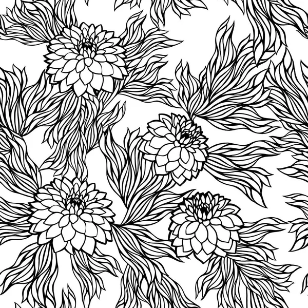 Vetor padrão floral sem costura preto e branco monocromático — Vetor de Stock