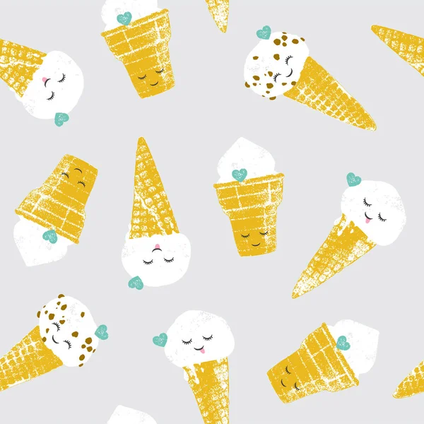 Vector seamless pattern with ice creams and cookies and spots — Stock Vector