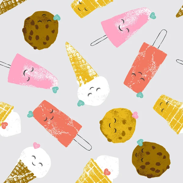 Vektor vzor bezešvé s zmrzliny a cookies a skvrny — Stockový vektor