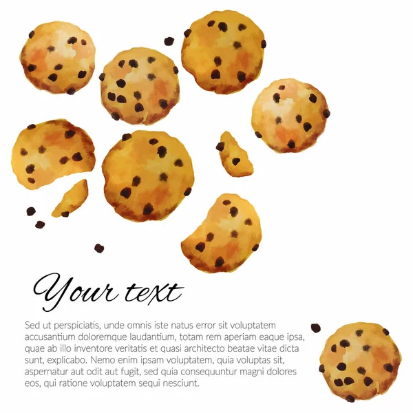 Biscoitos vetoriais com aquarela de chocolate desenhada à mão — Vetor de Stock