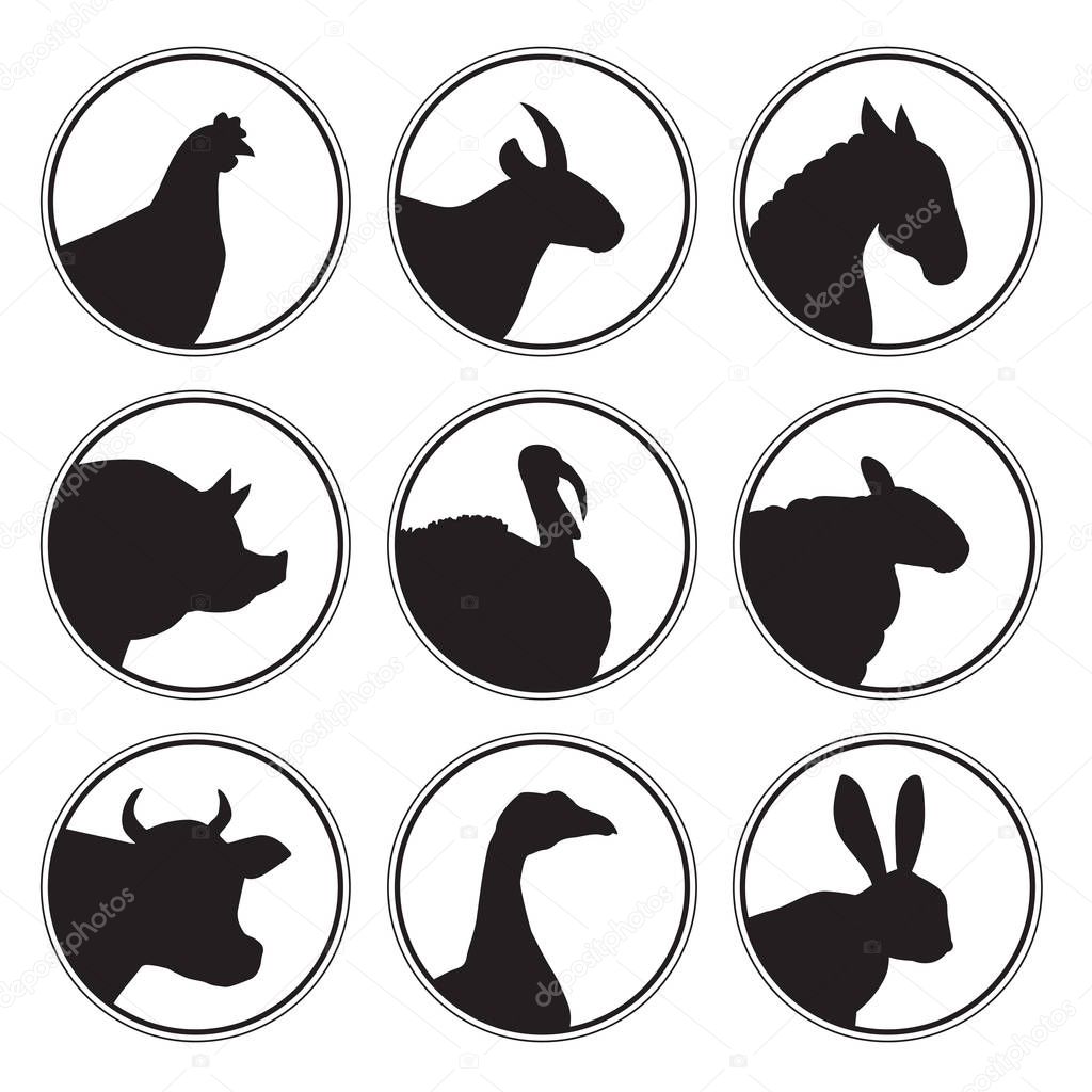 Set of farm animals logo vector isolated on the white background