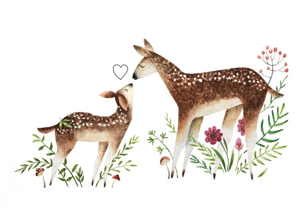 Suluboya elle çizilmiş geyikler