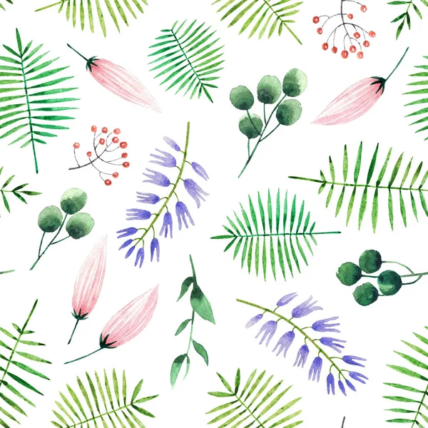 水彩のシームレスな植物パターン — ストック写真