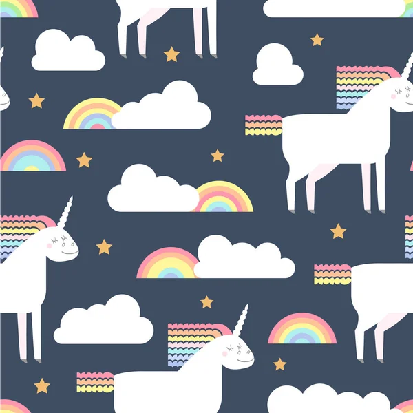 Vector seamless pattern with cute unicorns — Stock Vector