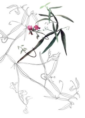 Zarif posta kartı ve suluboya ile davetiye şablonu ve tasarımınız için yabani egzotik çiçekler..