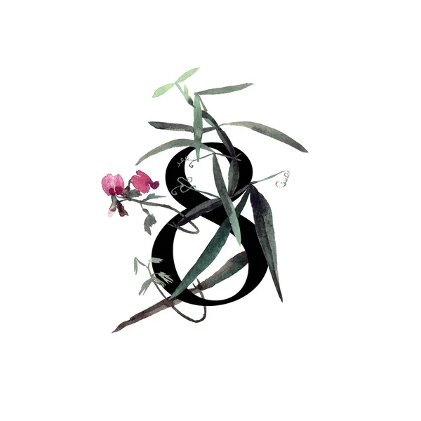 Elegáns Postcarg Meghívó Sablon Akvarell Vad Egzotikus Virágok Száma Design — Stock Fotó