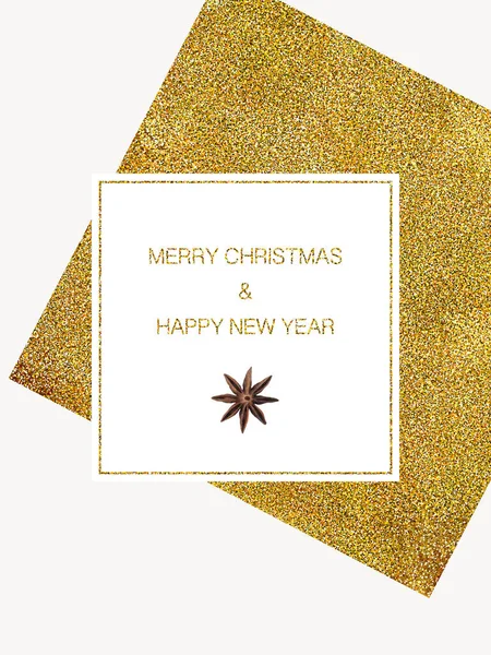 Greeting Abstract Christmas Card Gold Glitter Texture Isolated White Background — Stock Photo, Image