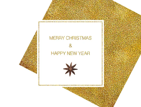 Greeting Abstract Christmas Card Gold Glitter Texture Isolated White Background — Stock Photo, Image