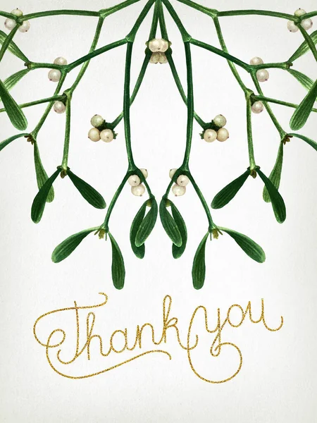 Greeting Retro Christmas Card Mistletoe Isolated Old Paper Background Watercolor — Stock Photo, Image