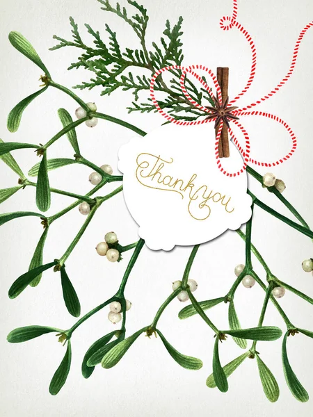 Greeting Christmas Card Mistletoe Isolated Old Paper Background Watercolor Postcard — Stock Photo, Image